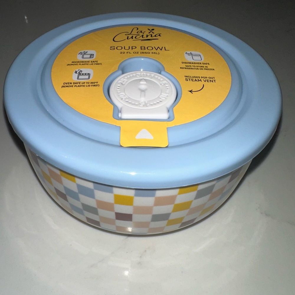 Colorful Checkerboard print soup bowl NEW